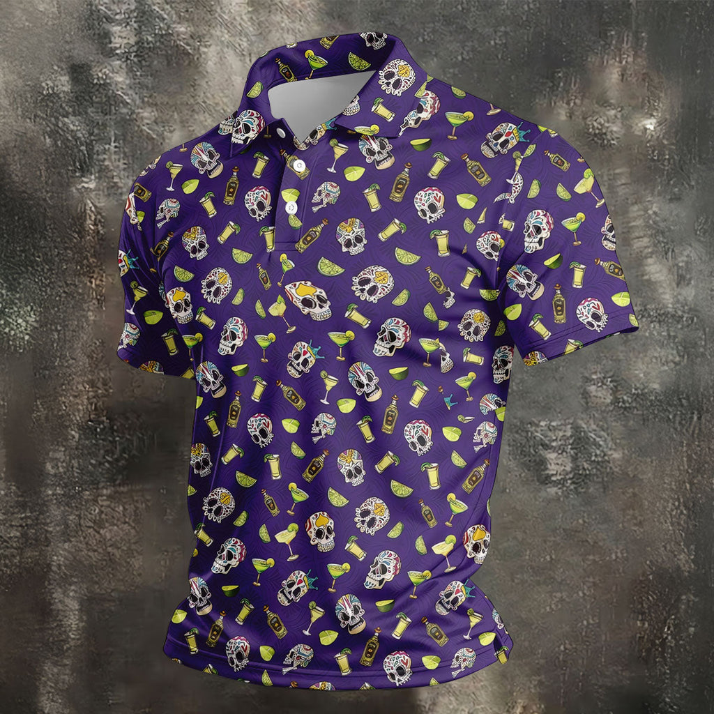 Decorated Sugar Skulls Cinco De Mayo Celebration Fiesta Themed The Purple Haze Golf Shirts For Men