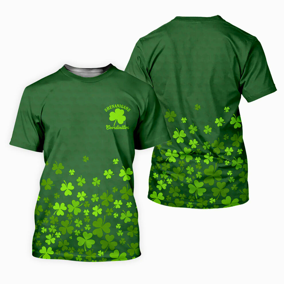 Shenanigans Coordinator Golf Ball Pattern Green Golf Shirt for Men, St. Patrick’s Day