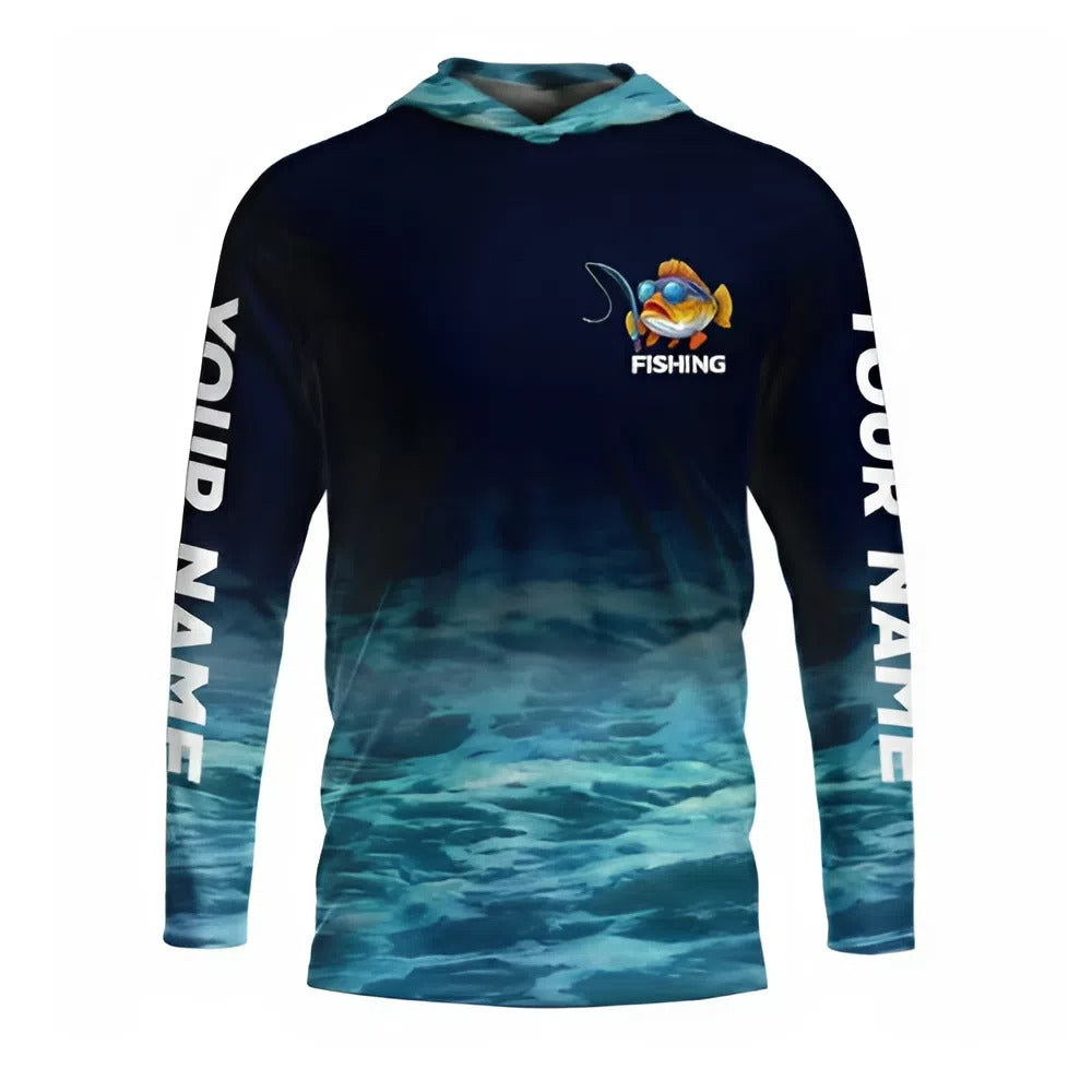 Personalized Men's Long Sleeve Hooded Fishing Shirt, Funny Fish Design, 'Fishing Rods are like Potato Chips', Custom Name