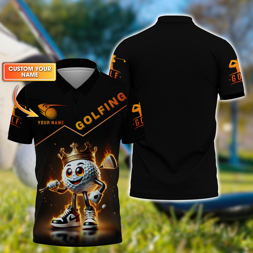 Custom Golf King Fire, Men's Golf Polo Shirt Name, Golfing Apparel, Gift For Golfers