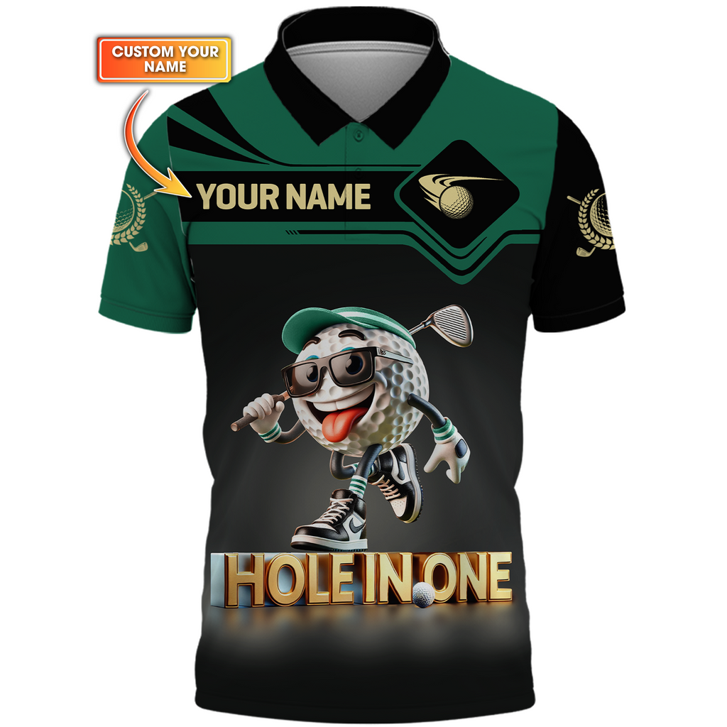 Hole In One Funny Golf Ball, Custom Men's Golf Polo ShirtGolfing Apparel, Funny Golf Shirt, Gift For Golfers