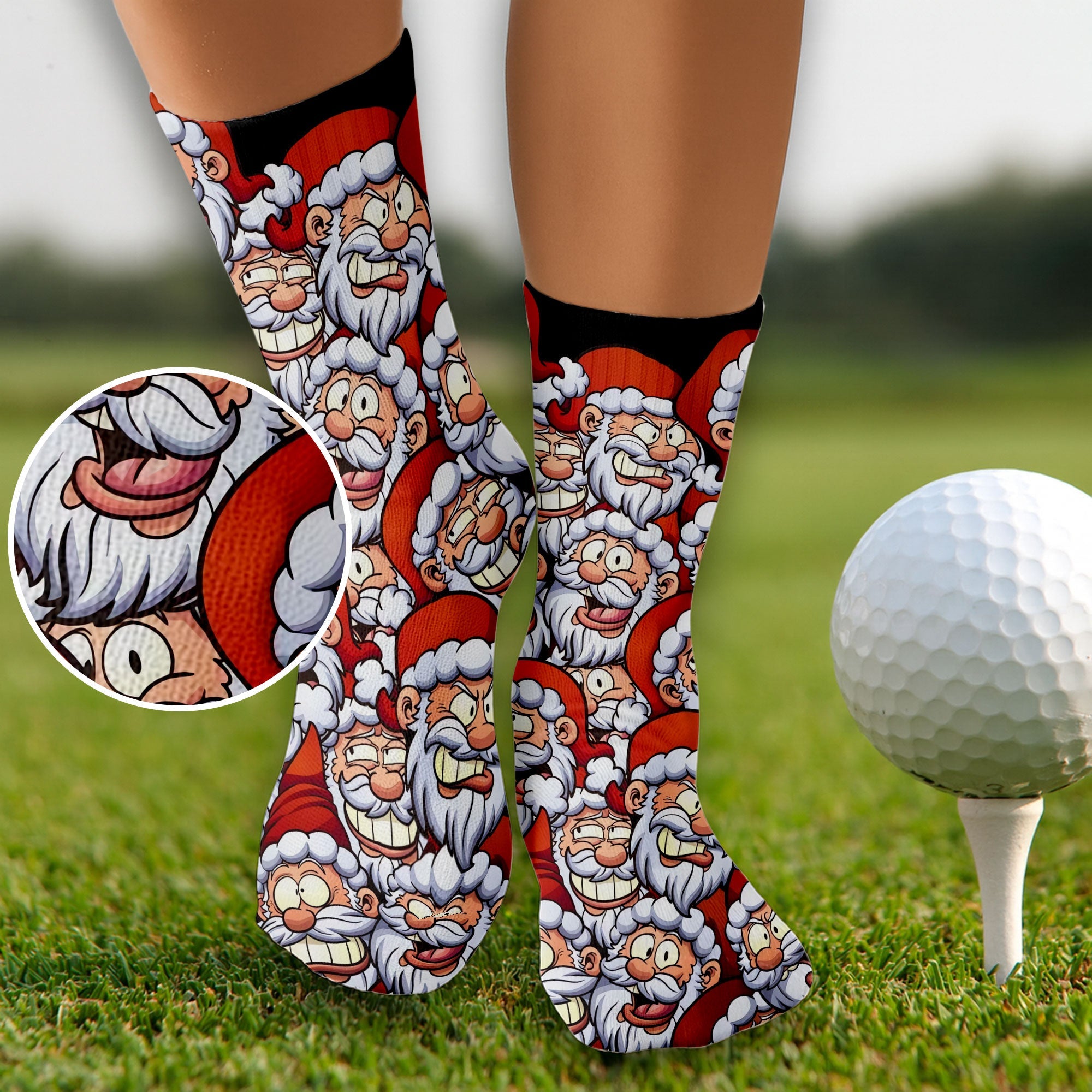 Santa Claus Face Funny Golf Socks, Golf Gift Ideas, Golfing Accessories, Christmas Golf Gift