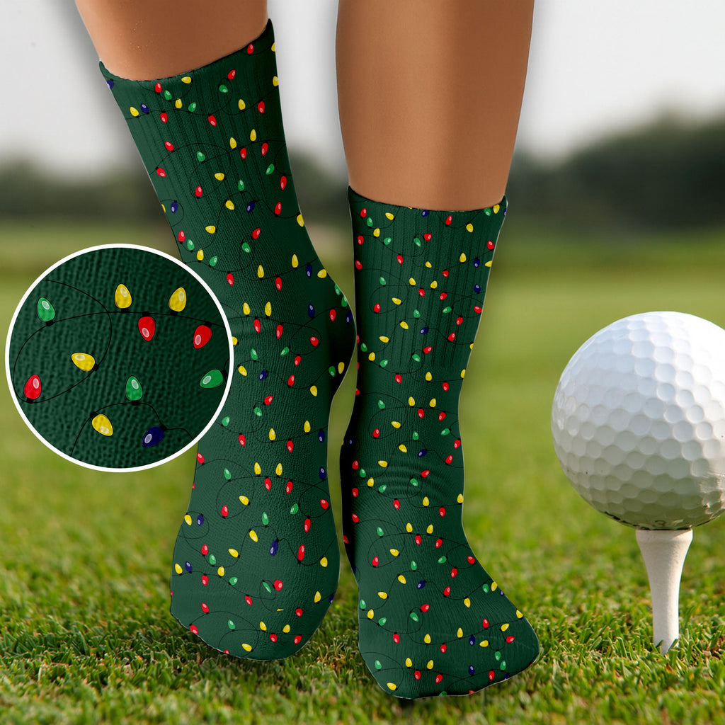 Christmas Colorful Lights Green Golf Socks, Fun Golf Socks, Christmas Golf Socks, Christmas Golf Gift