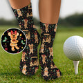 Cartoon Gingerbread Black Golf Socks, Funny Golf Socks, Christmas Golf Gift, Golf Accessory