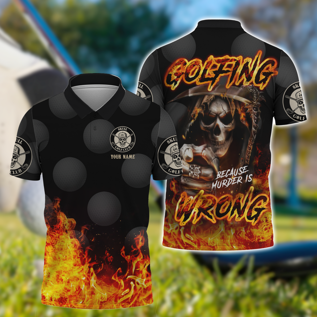Golfing Wrong Skull Custom Golf Shirt, Gift For Golfers, Golf Gift For Men