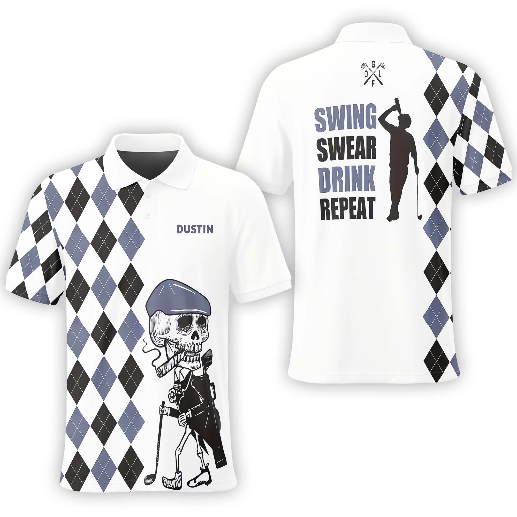 Swing Swear Drink Repeat Custom Name Golf Polo ShirtGolf Shirt, Gift For Golfers