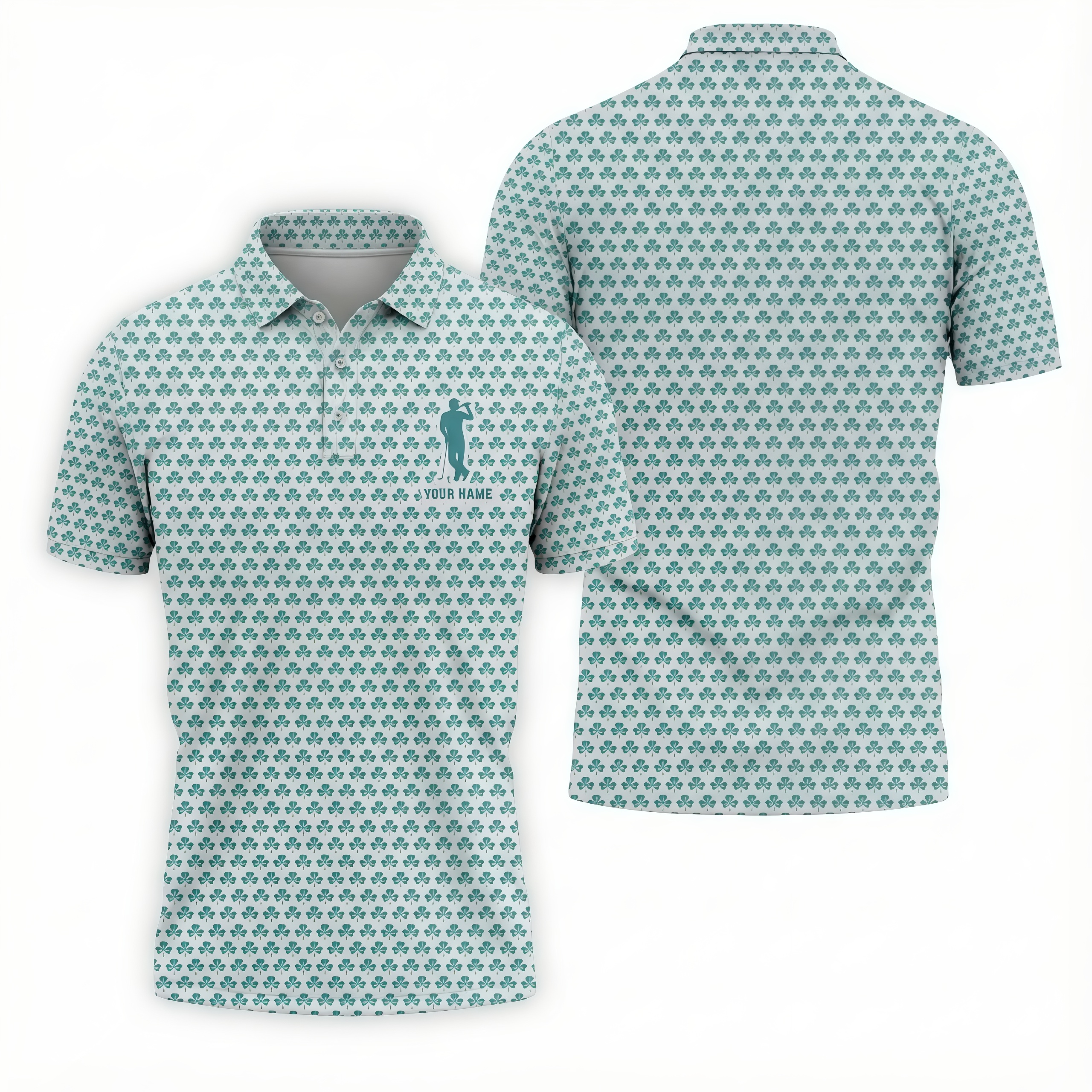Personalized St Patrick's Day Shamrock Golf And Beer Blue And White Golf Shirt, Golf Shirts For Men