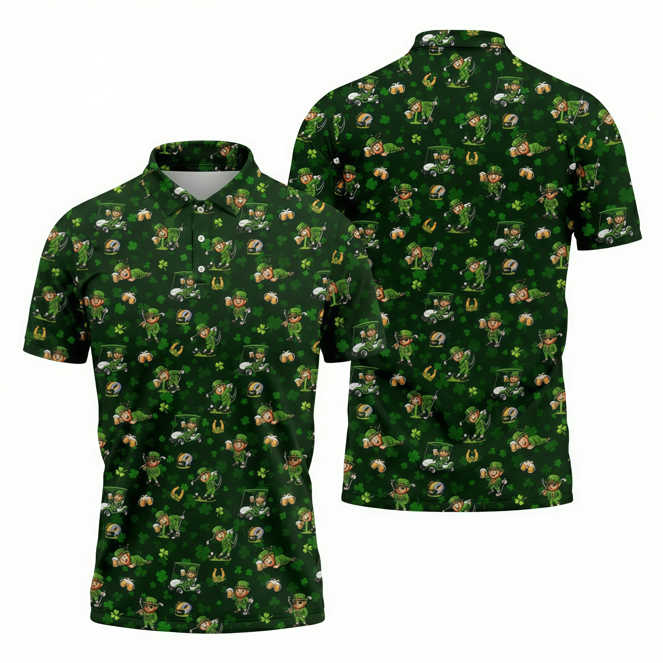 Men's St Patrick's Day Golf Leprechaun Pose Shamrock Golf Shirt, Fun Golf Shirts