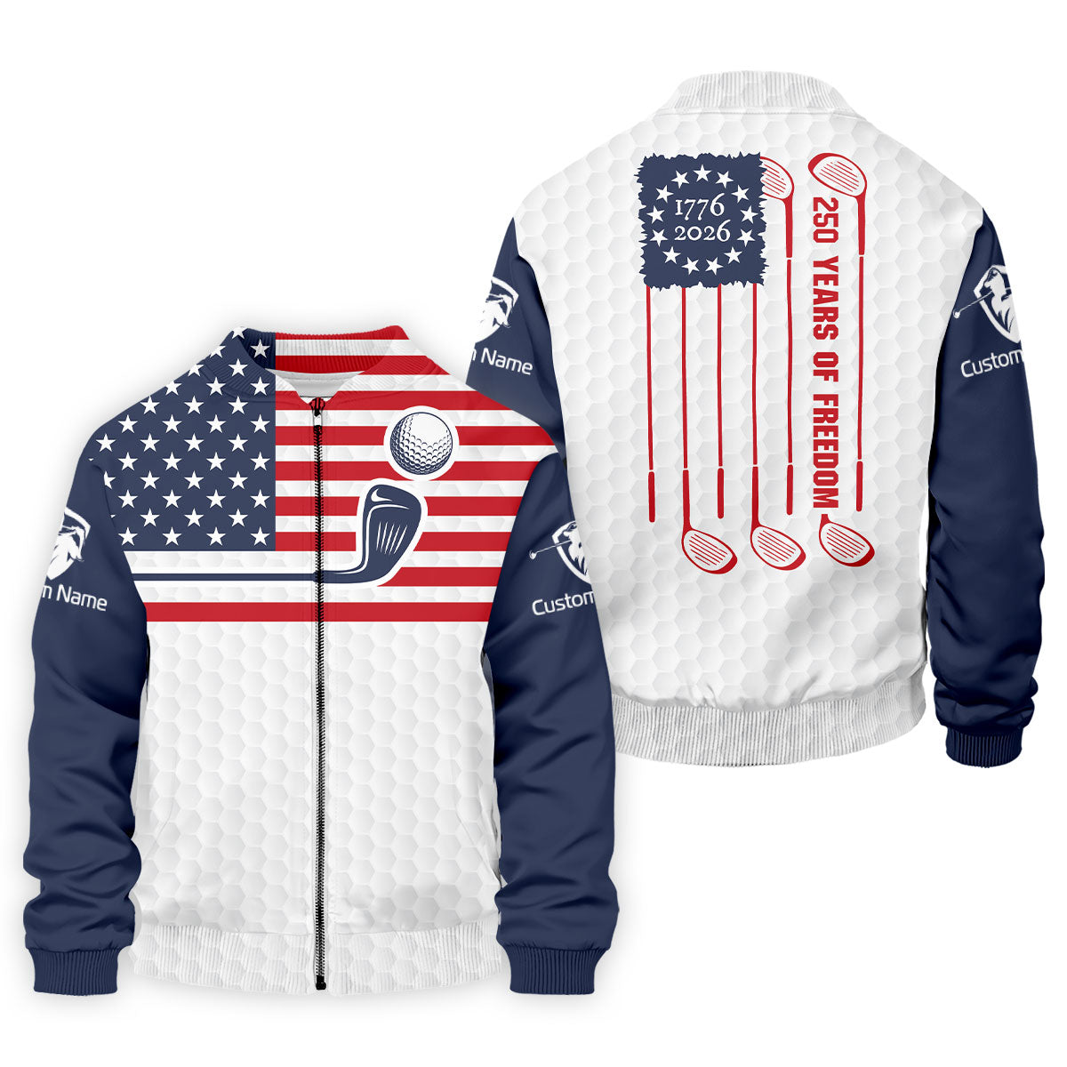 250 Years Of Freedom Golf Ball Pattern Golf Tops For Men, Patriotic 4th Of July Golf Shirts For Men
