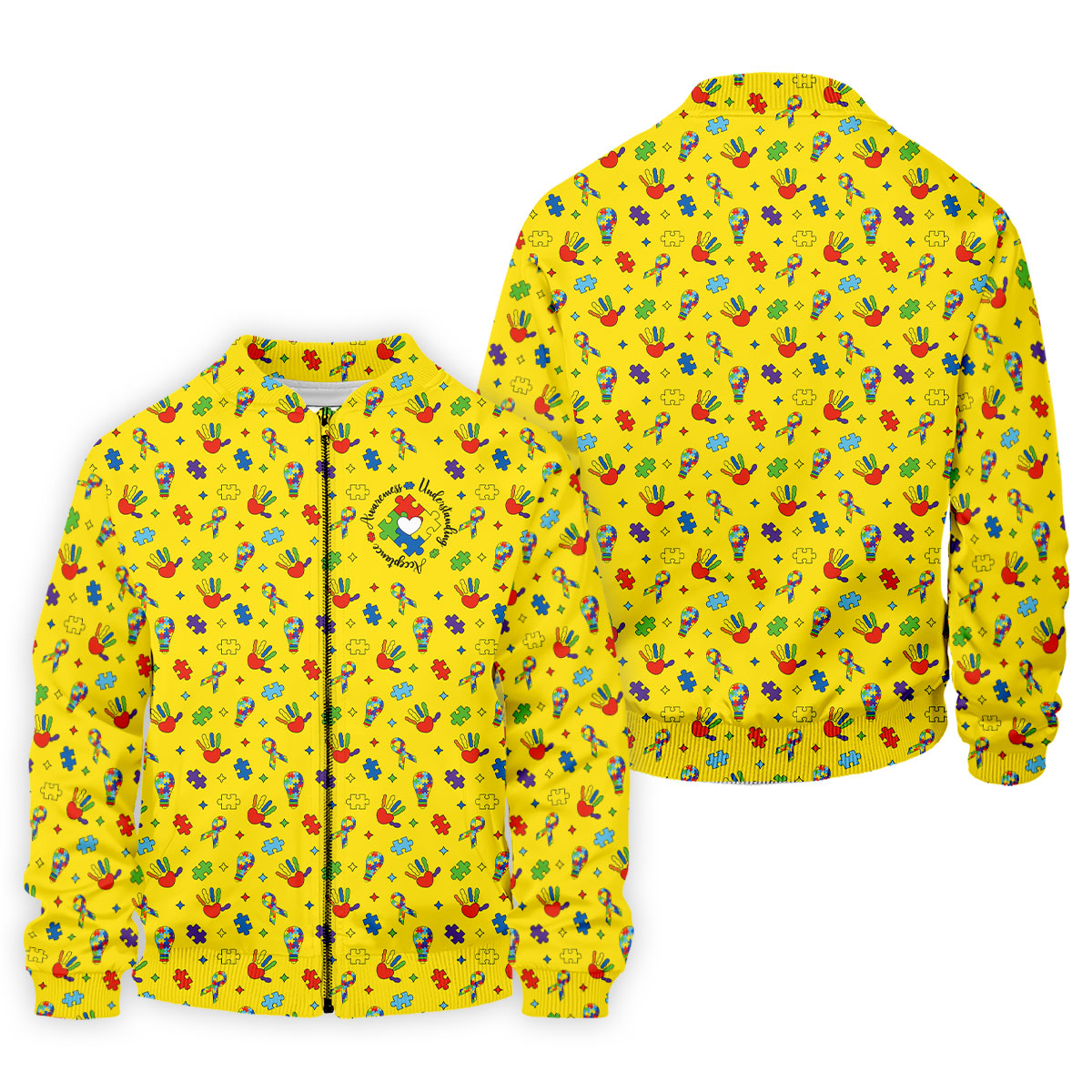 Awareness Understanding Acceptance Autism Ribbon Yellow Golf Shirt, Autism Awareness Colors Golf Shirts For Men