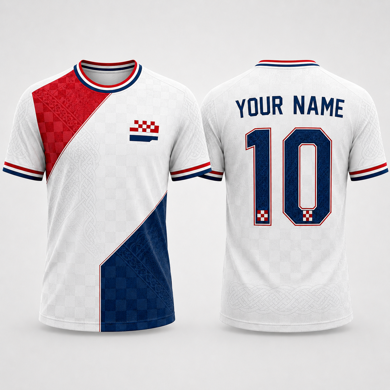 Croatian Checkerboard Interlace V-NeckMen Football Lover, Croatia Soccer Fan Gift