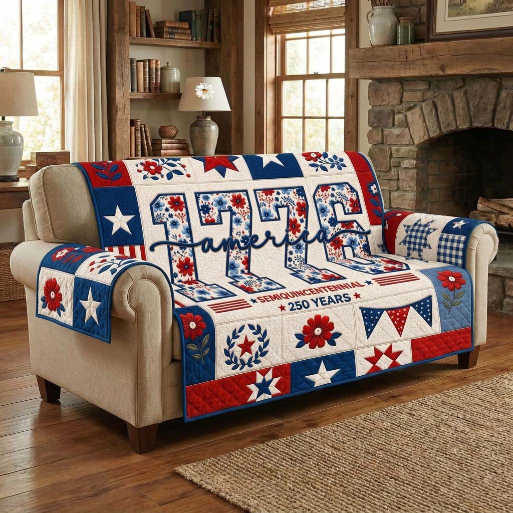 America 1776 Floral Quilted Sofa Cover Fall Halloween Decor For Sofa Couch