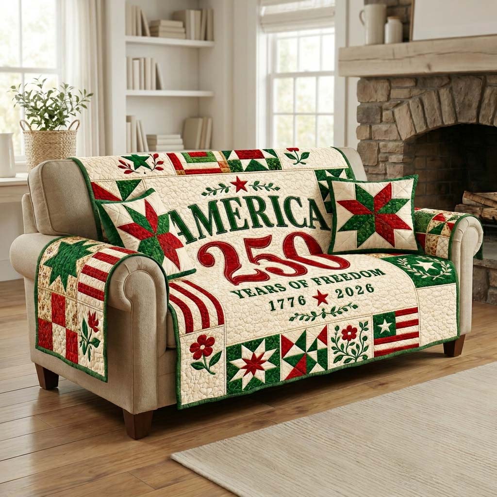America 250 Floral Quilted Sofa Cover Fall Halloween Decor For Sofa Couch