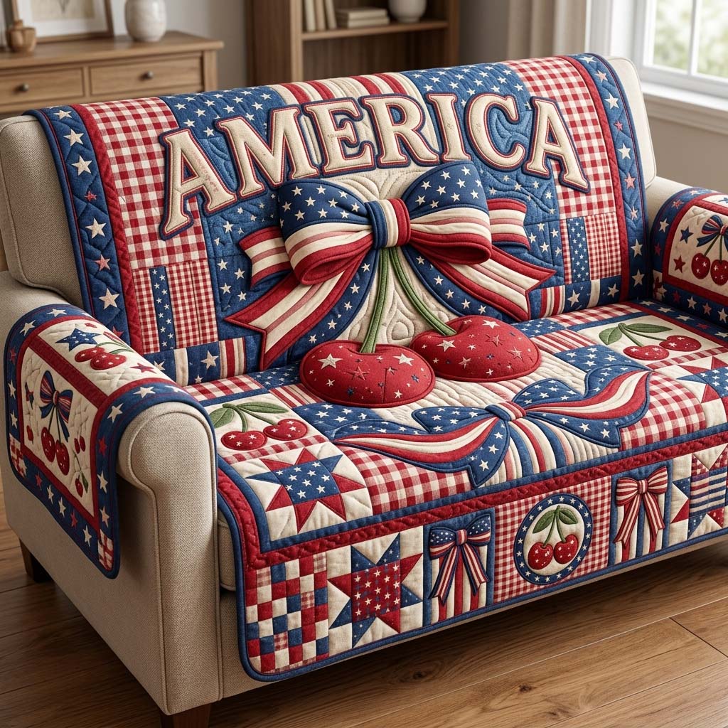 Cherry Glory Quilted Sofa Cover Fall Halloween Decor For Sofa Couch
