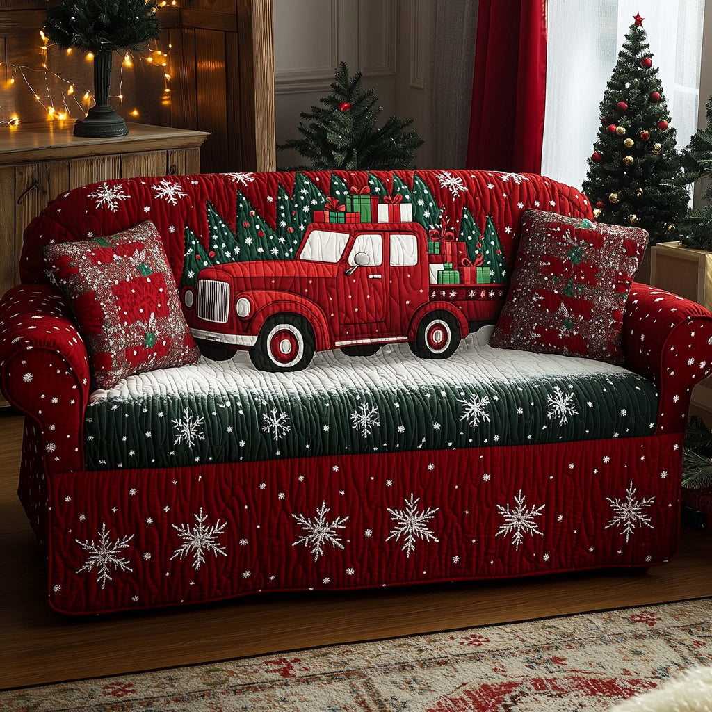 Classic Red Truck Quilted Sofa Cover Fall Halloween Decor For Sofa Couch