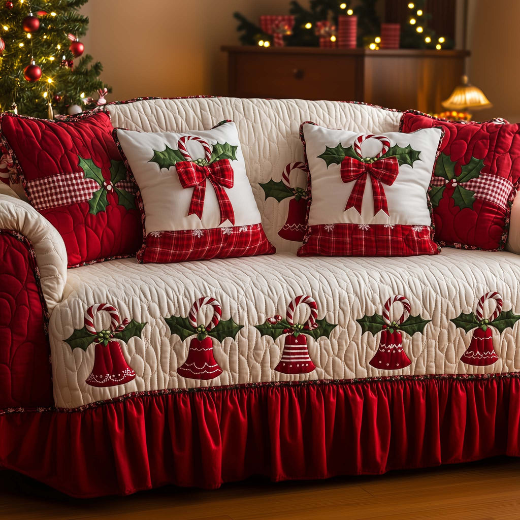 Christmas Bells Quilted Sofa Cover Fall Halloween Decor For Sofa Couch
