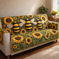 Sunflower Buzz Quilted Sofa Cover Fall Halloween Decor For Sofa Couch