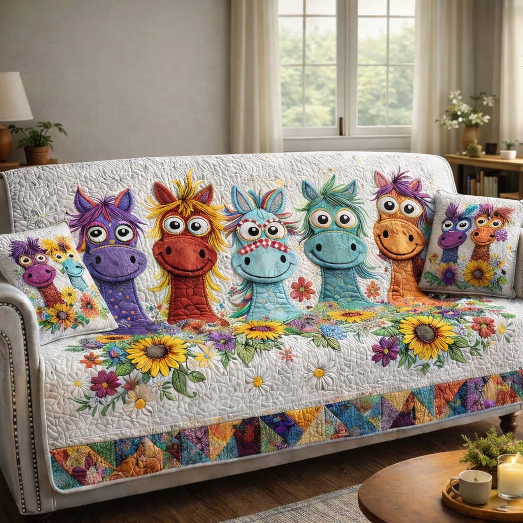 Whimsical Pony Row Quilted Sofa Cover Fall Halloween Decor For Sofa Couch