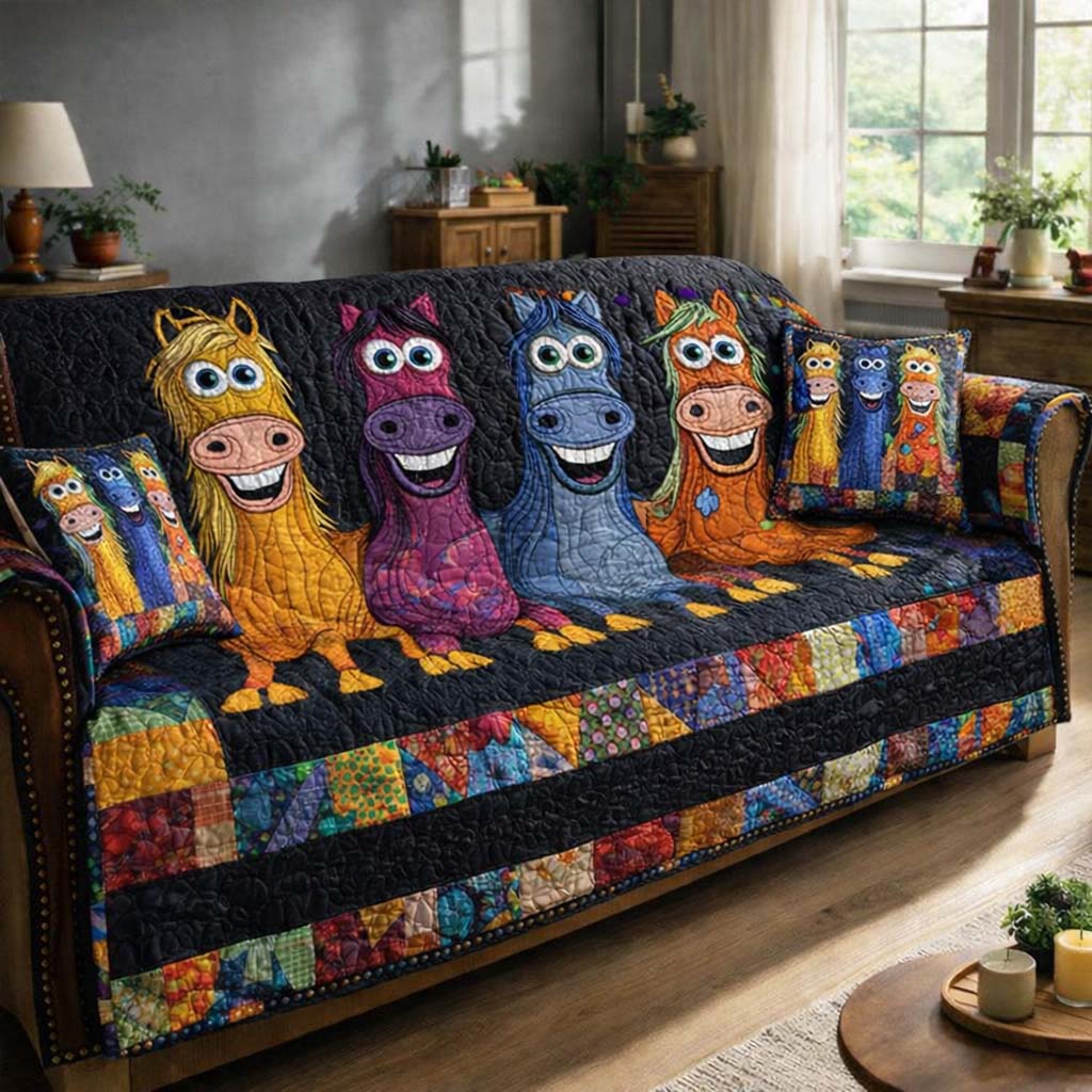 Smiling Stable Crew Quilted Sofa Cover Fall Halloween Decor For Sofa Couch