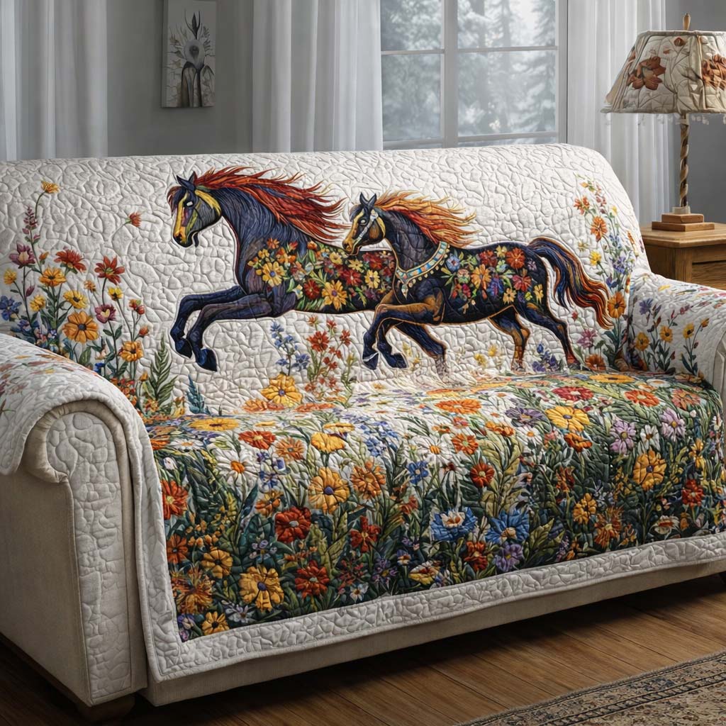 Wildflower Gallop Quilted Sofa Cover Fall Halloween Decor For Sofa Couch