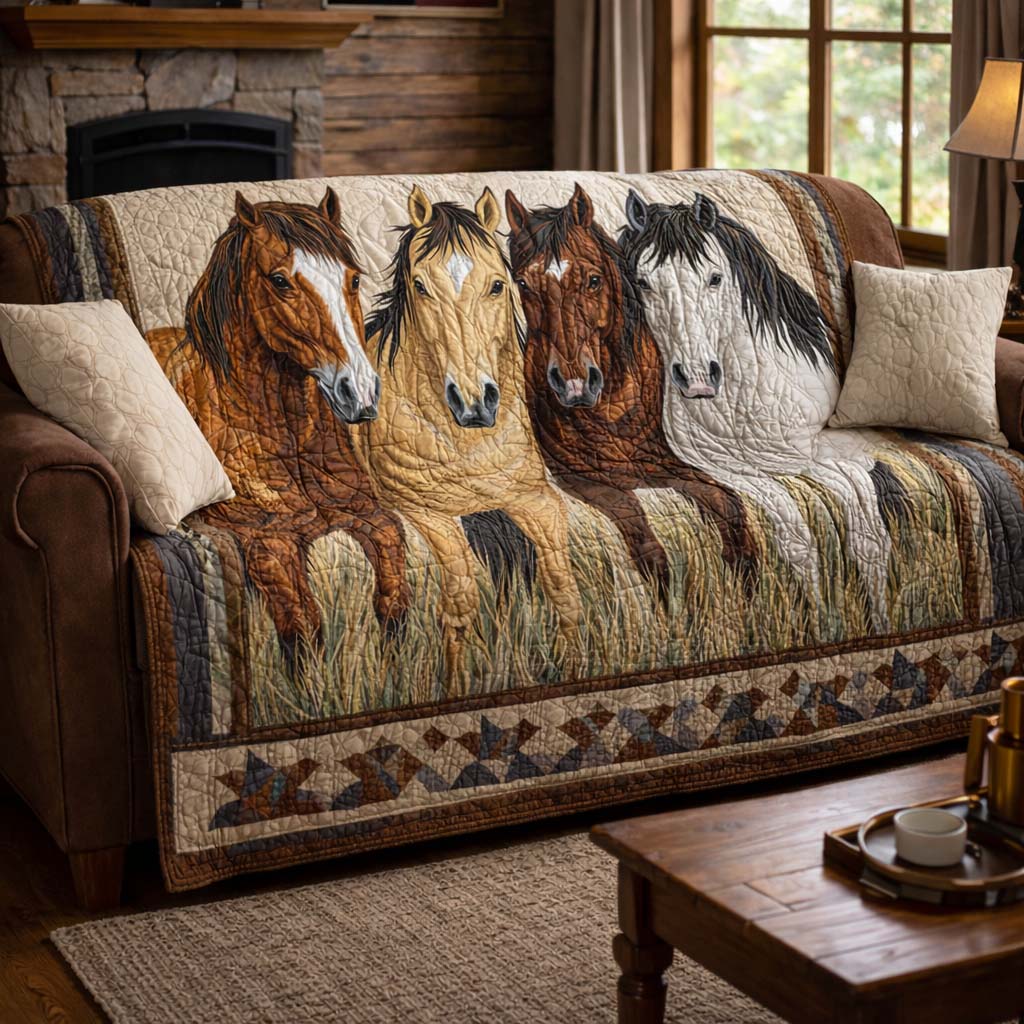 Meadow Horse Line Quilted Sofa Cover Fall Halloween Decor For Sofa Couch
