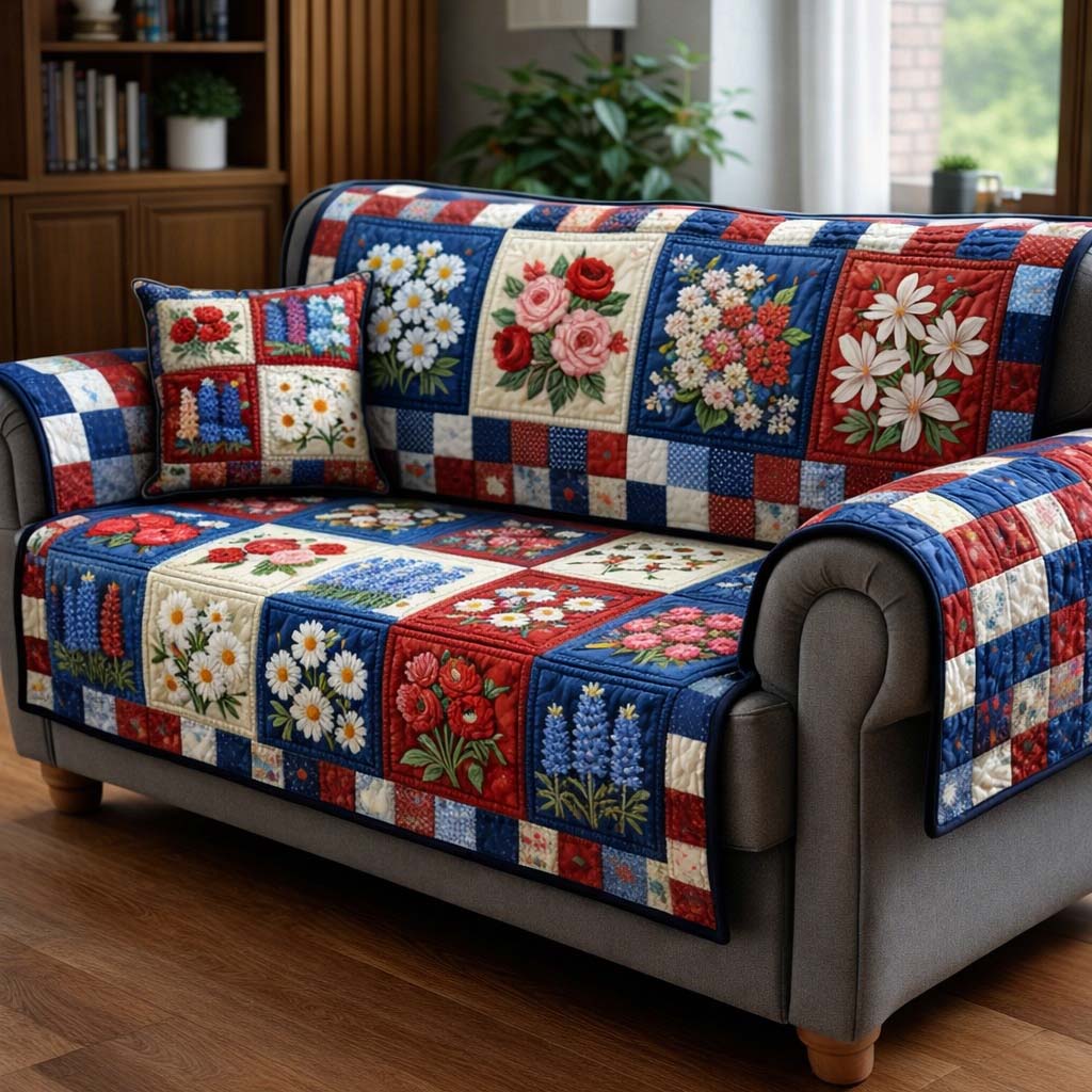 Classic Floral Patchwork Quilted Sofa Cover Fall Halloween Decor For Sofa Couch