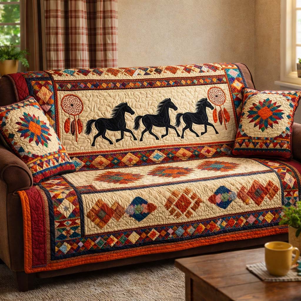 Running Horse Totem Quilted Sofa Cover Fall Halloween Decor For Sofa Couch