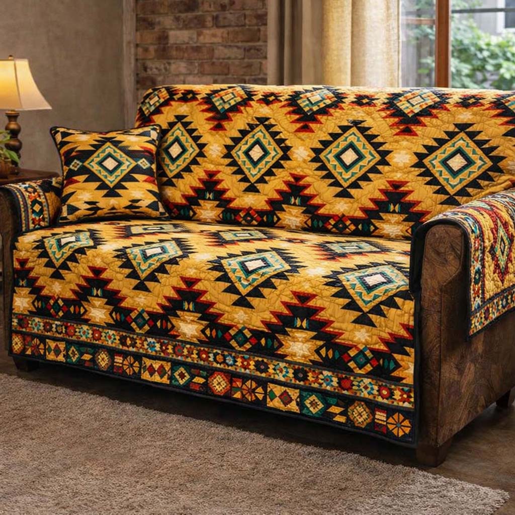Crimson Tribal Rhythm Quilted Sofa Cover Fall Halloween Decor For Sofa Couch