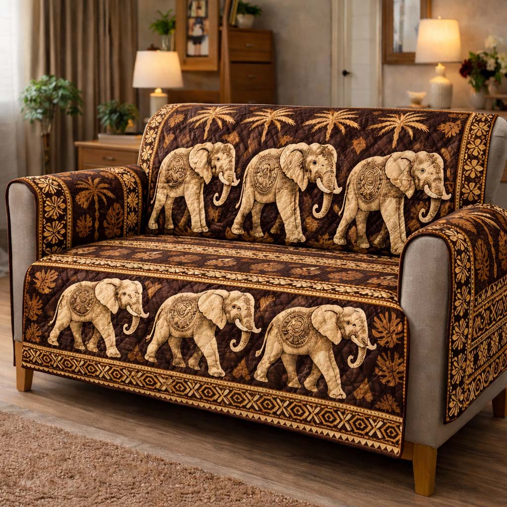 Tropical Elephant Majesty Quilted Sofa Cover Fall Halloween Decor For Sofa Couch