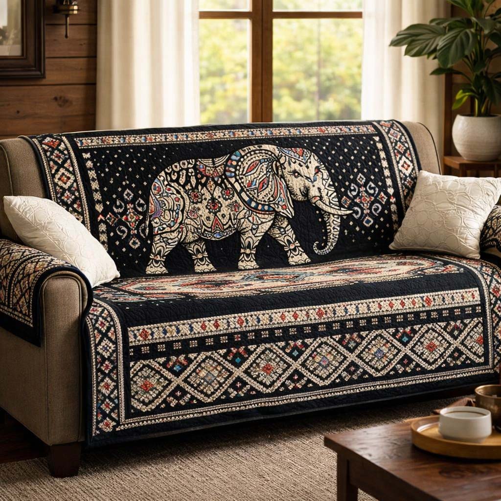Wild Elephant Patchwork Quilted Sofa Cover Fall Halloween Decor For Sofa Couch
