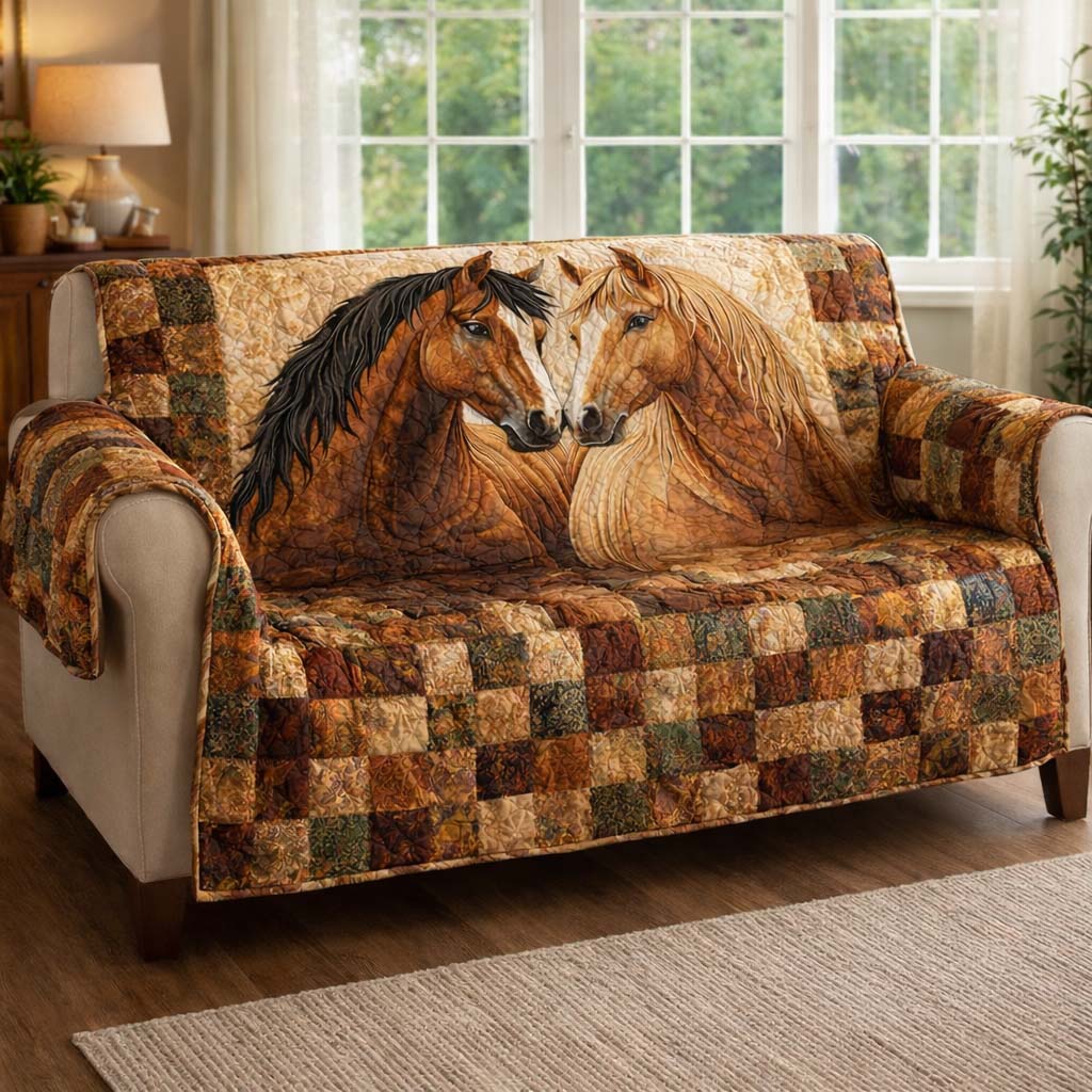 Autumn Bond Horses Quilted Sofa Cover Fall Halloween Decor For Sofa Couch