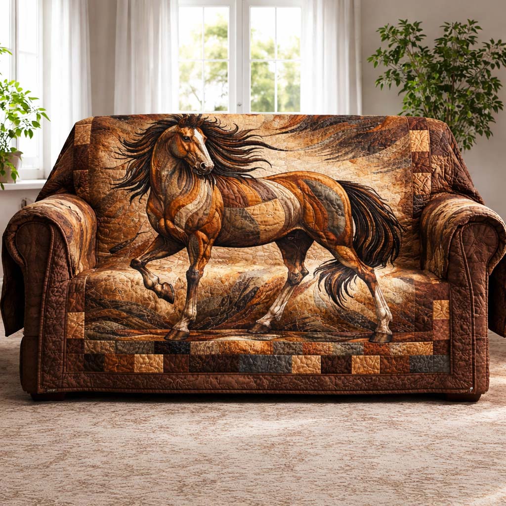 Majestic Wind Stallion Quilted Sofa Cover Fall Halloween Decor For Sofa Couch