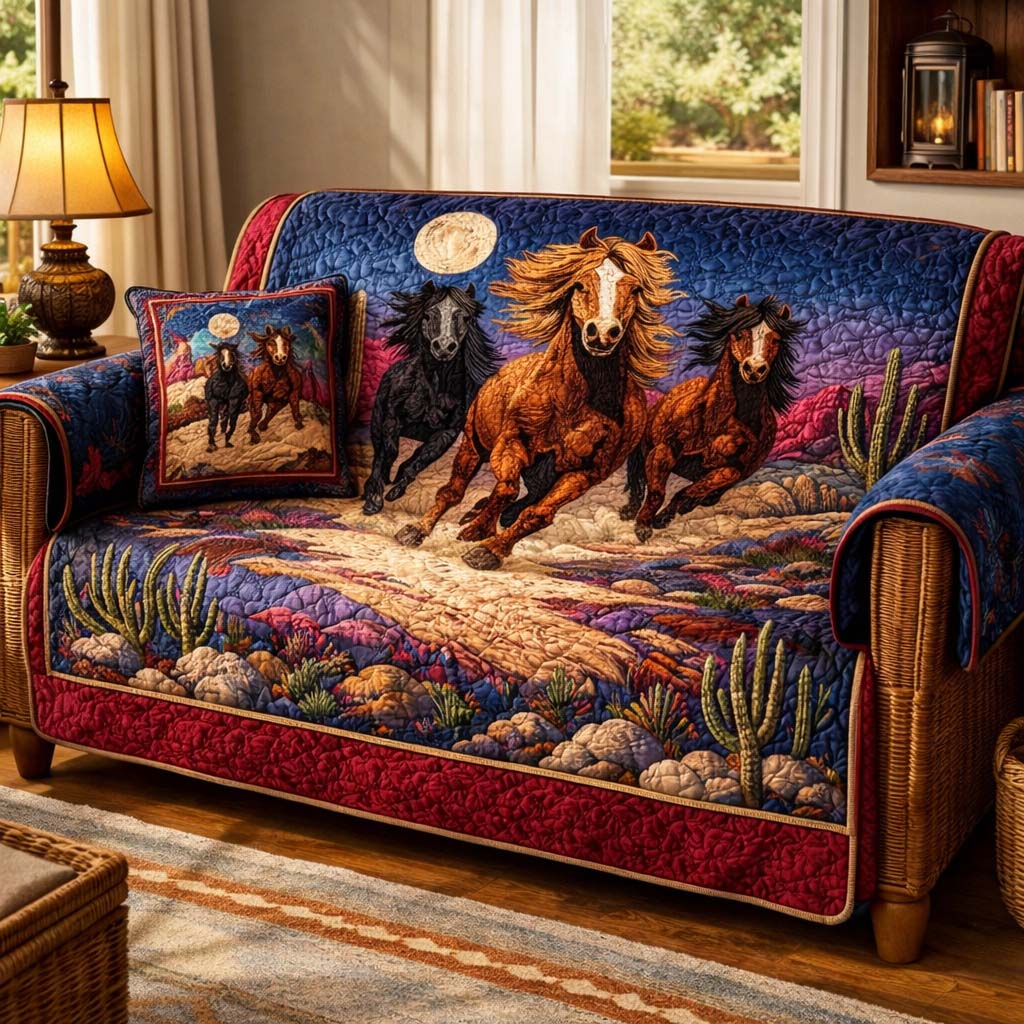 Desert Moon Gallop Quilted Sofa Cover Fall Halloween Decor For Sofa Couch