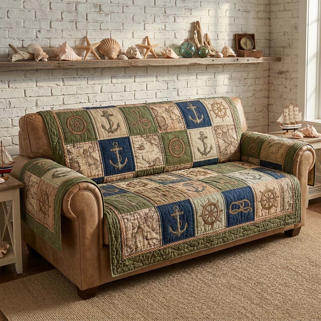 Vintage Nautical Quilted Sofa Cover Fall Halloween Decor For Sofa Couch