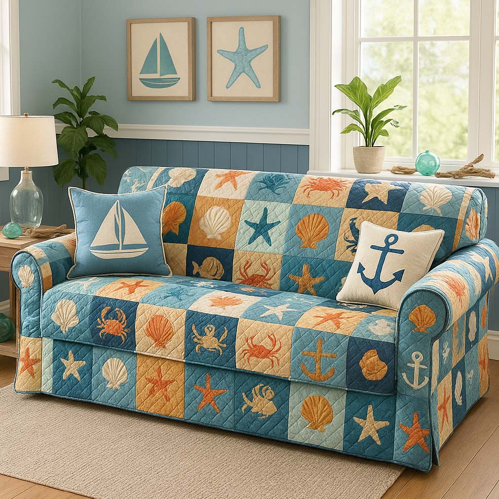Coastal Breeze Quilted Sofa Cover Fall Halloween Decor For Sofa Couch
