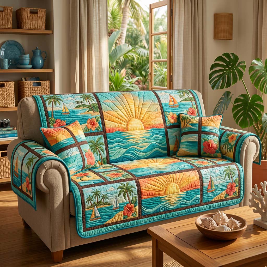 Golden Shore Quilted Sofa Cover Fall Halloween Decor For Sofa Couch