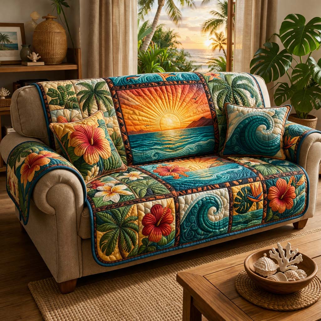 Sunset Breeze Quilted Sofa Cover Fall Halloween Decor For Sofa Couch