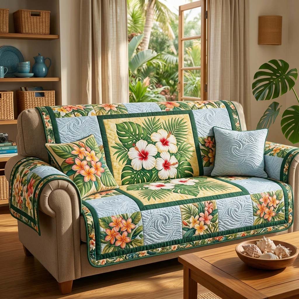 Tropical Harmony Quilted Sofa Cover Fall Halloween Decor For Sofa Couch