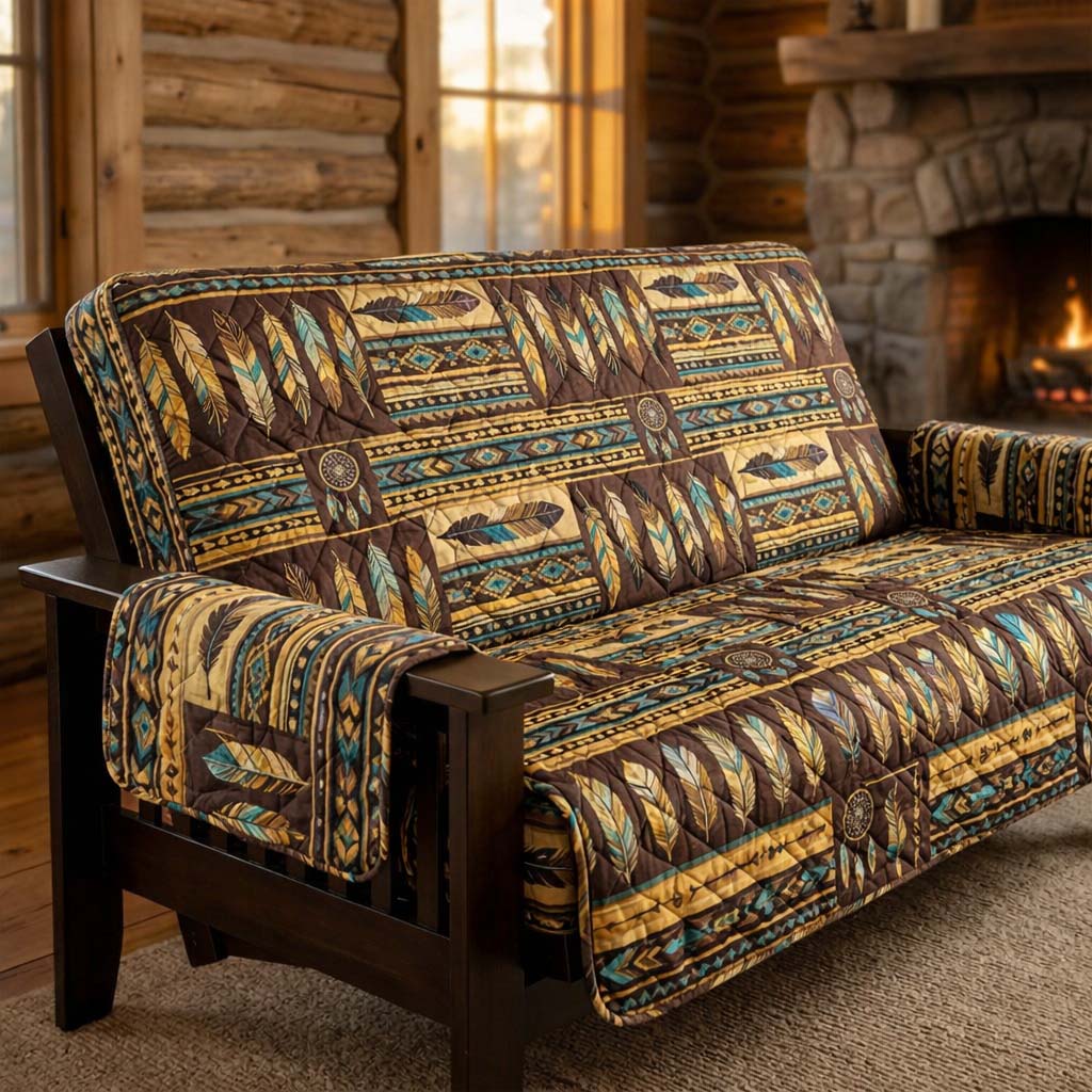 Tribal Feather Harmony Quilted Sofa Cover Fall Halloween Decor For Sofa Couch