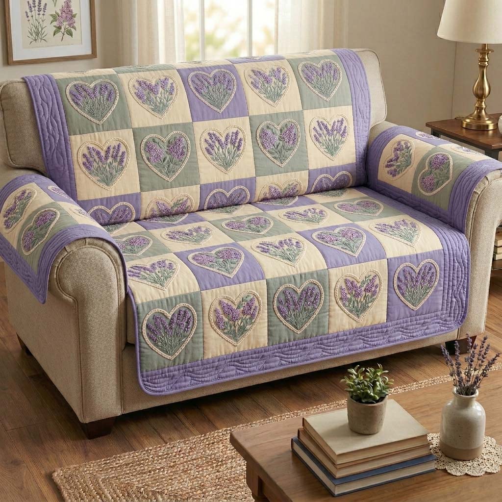 Lavender Hearts Quilted Sofa Cover Fall Halloween Decor For Sofa Couch
