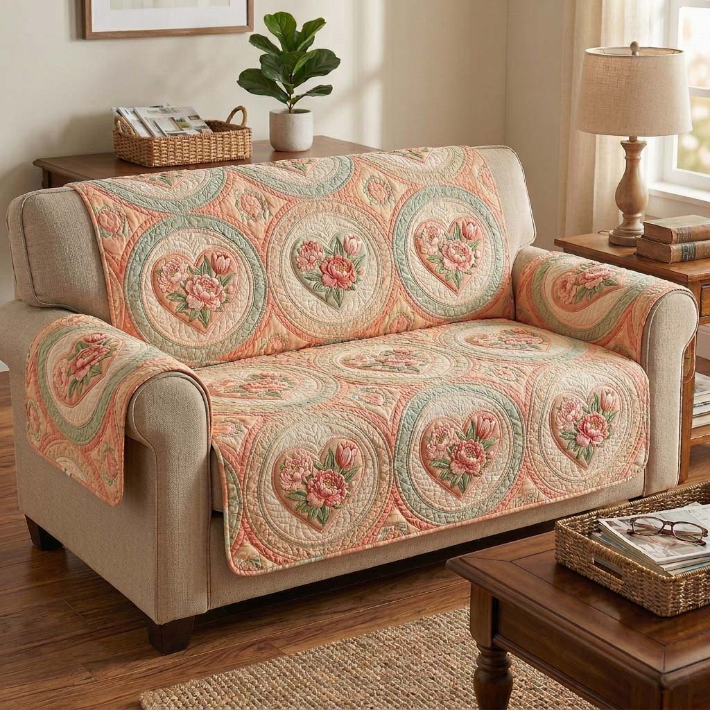 Peony Charm Quilted Sofa Cover Fall Halloween Decor For Sofa Couch