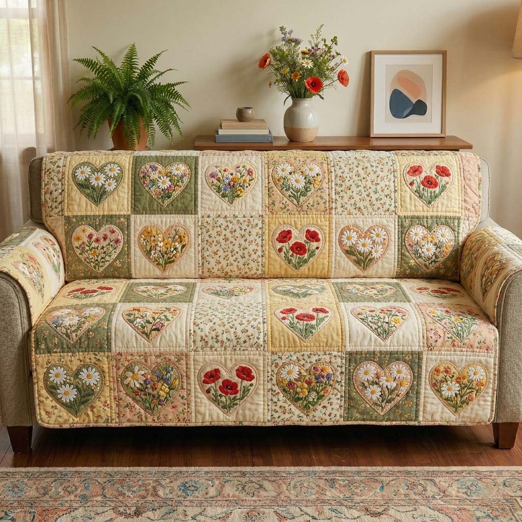 Wildflower Patch Quilted Sofa Cover Fall Halloween Decor For Sofa Couch