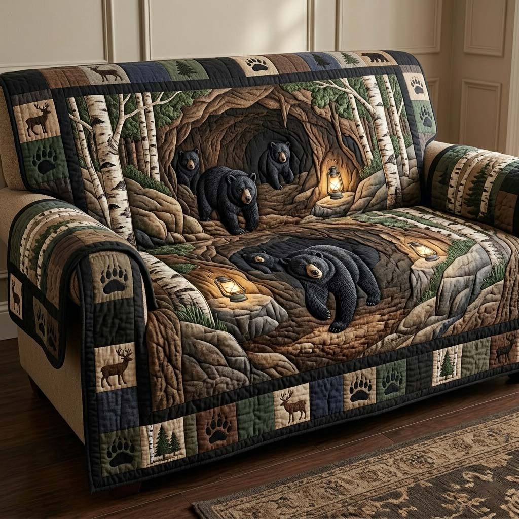 Bear Den Quilted Sofa Cover Fall Halloween Decor For Sofa Couch