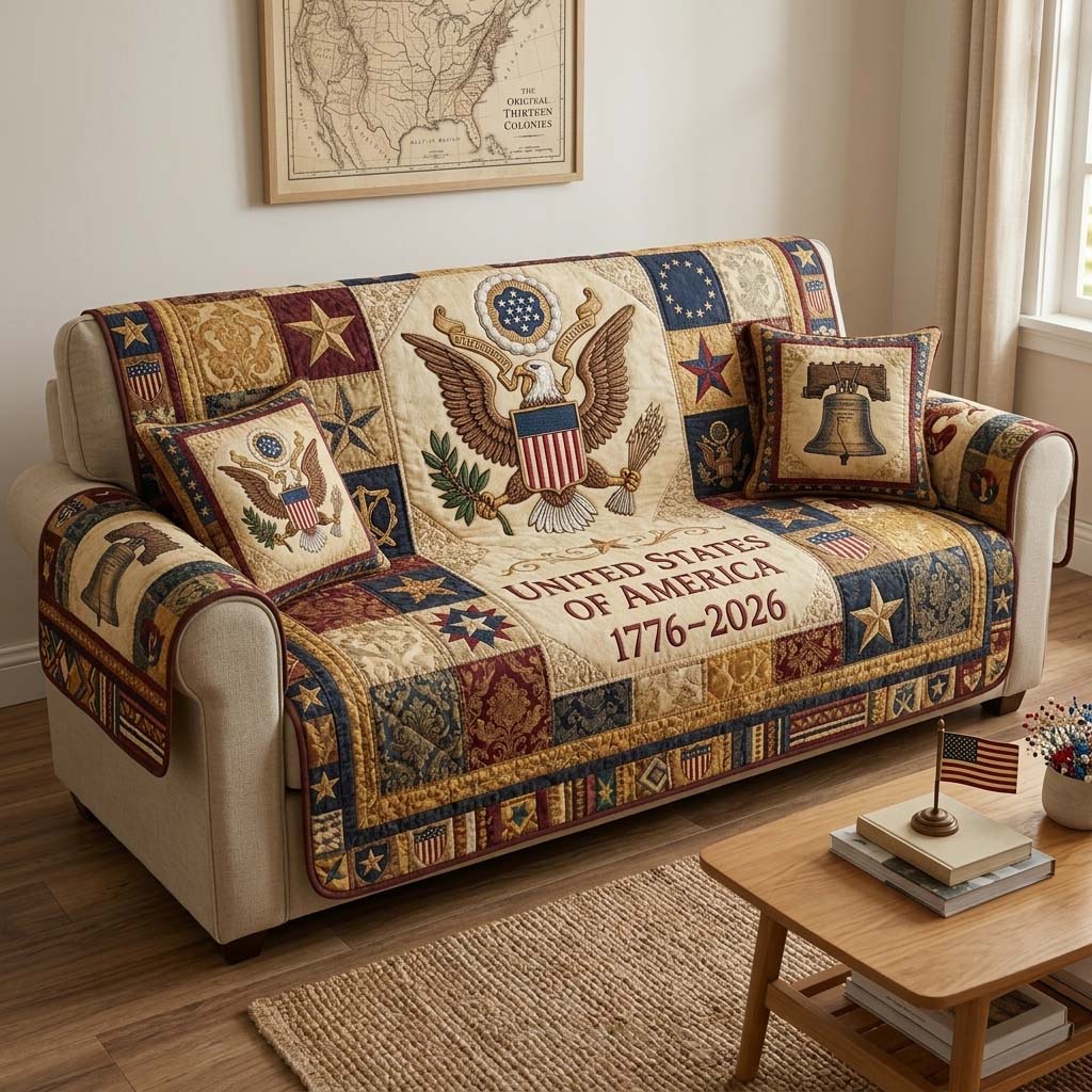 Liberty Eagle Crest Quilted Sofa Cover Fall Halloween Decor For Sofa Couch