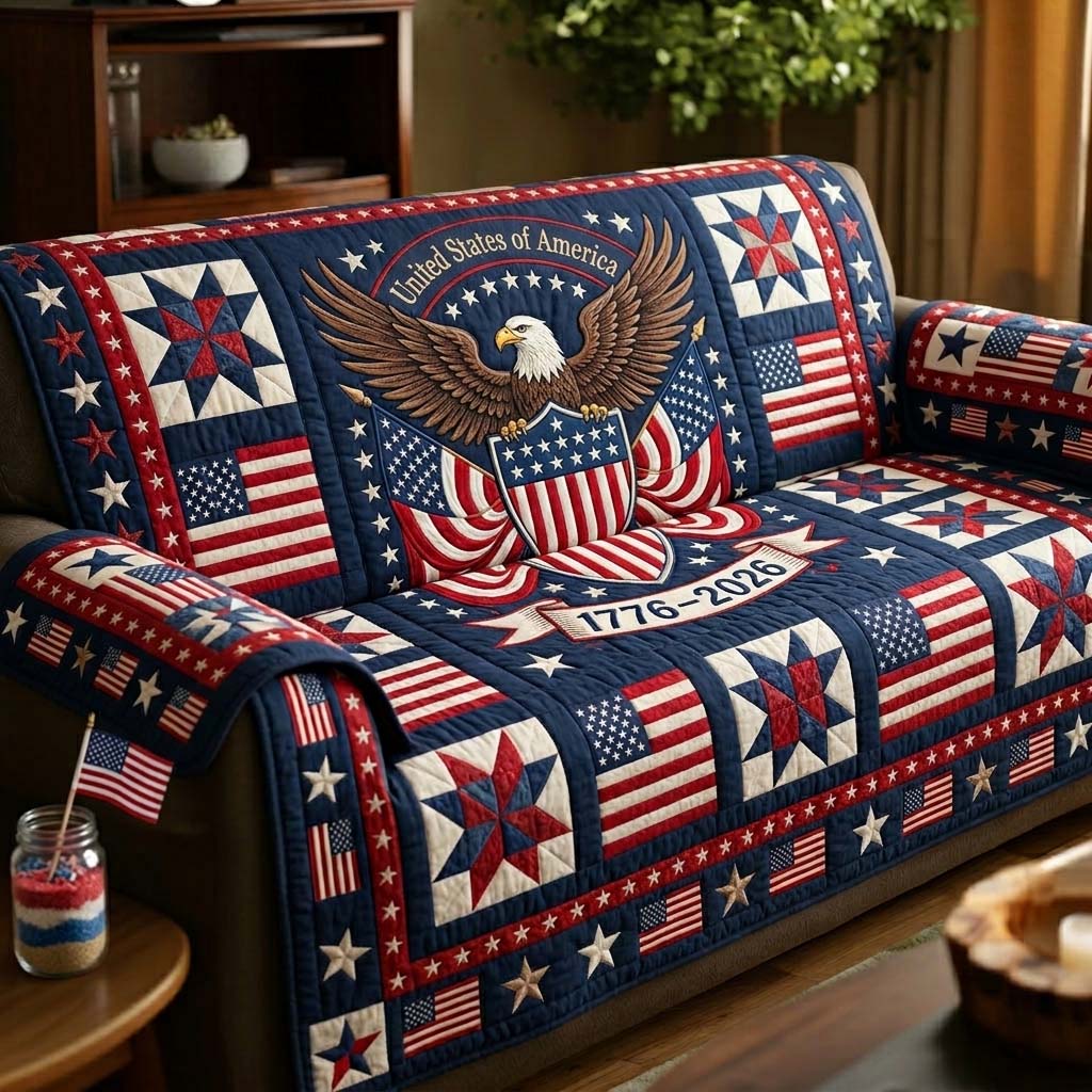Freedom Eagle Emblem Quilted Sofa Cover Fall Halloween Decor For Sofa Couch