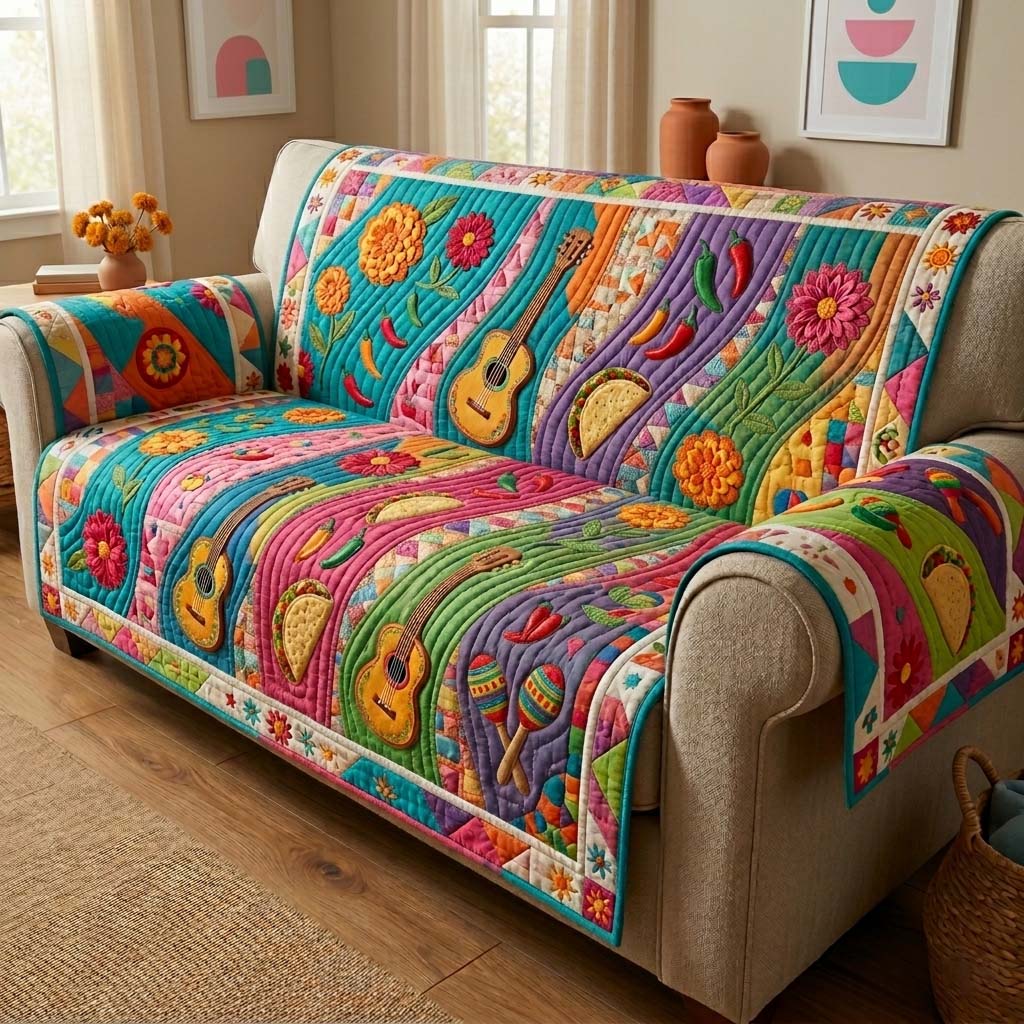 Vibrant Fiesta Garden Quilted Sofa Cover Fall Halloween Decor For Sofa Couch