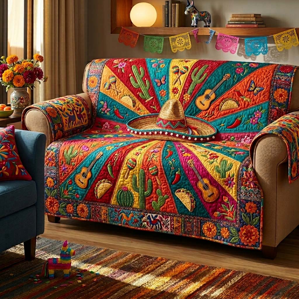 Sombrero Sunburst Quilted Sofa Cover Fall Halloween Decor For Sofa Couch