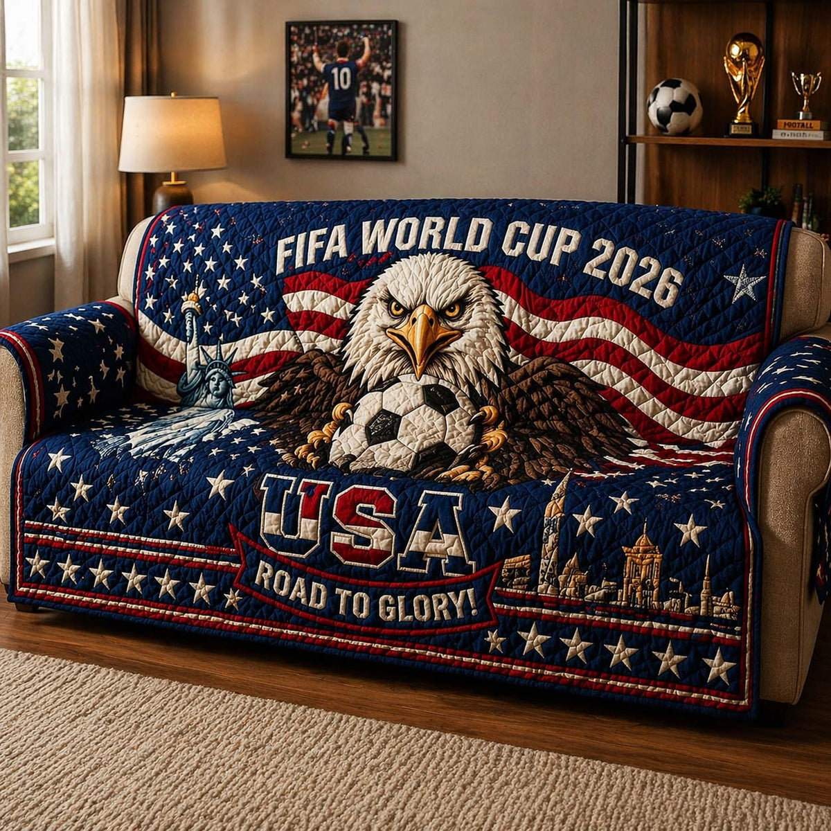 USA Eagle Victory Quilted Sofa Cover Fall Halloween Decor For Sofa Couch