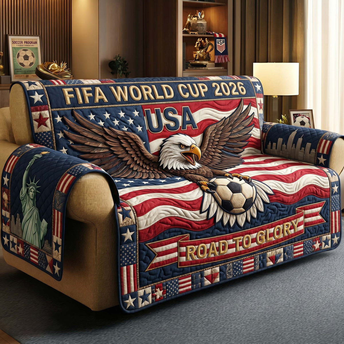 Freedom Kick USA Quilted Sofa Cover Fall Halloween Decor For Sofa Couch