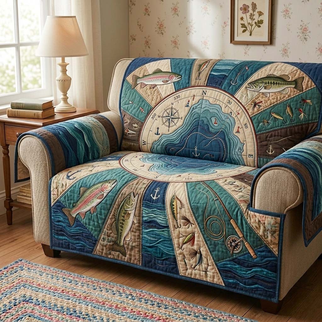 Lake Map Explorer Quilted Sofa Cover Fall Halloween Decor For Sofa Couch